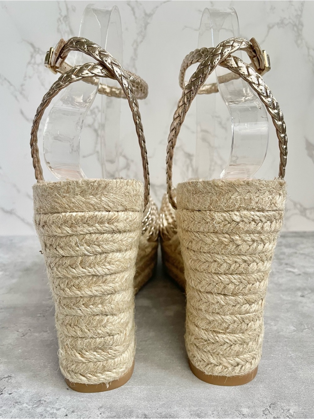 Loeffler Randall Pamela Mignon Knotted Metallic Leather Wedge Sandals 9.5 NIB - Picture 14 of 16